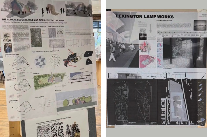 Emily Hernandez-Pachon's (left) and Emilie Rice's (right) project pinup for final critiques. Photos provided by Jesse Voigt.