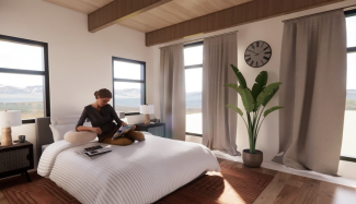 Rendering of guest bedroom for Kennedy Lindblom's studio project.
