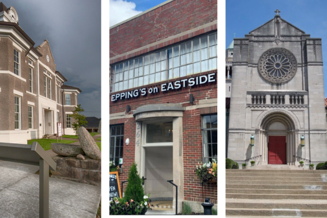 Three buildings displayed in a collage