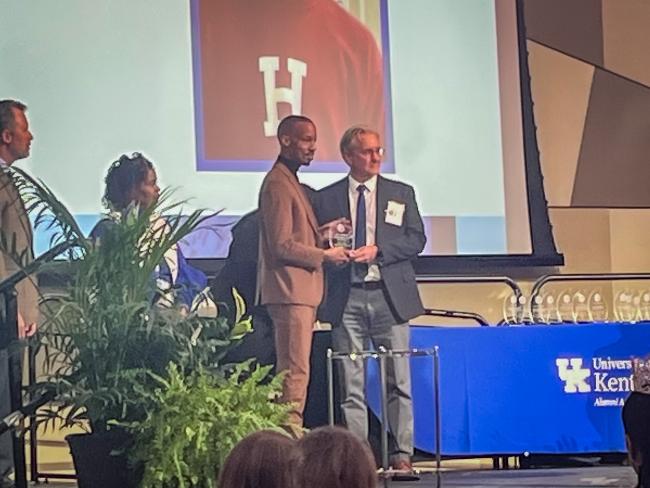 Montreale Jones receives the 2025 LTH Torch of Excellence Award presented by Dean Ned Crankshaw at the 2025 LTJ Luncheon on Oct. 17.